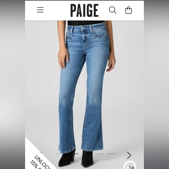 PAIGE High Rise Laurel Canyon Bootcut Jeans - Rock Show Distressed - Picture 1 of 13